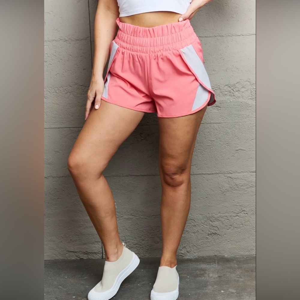 Ninexis Put In Work Blush Pink Gray High Waistband Contrast Detail Active Shorts